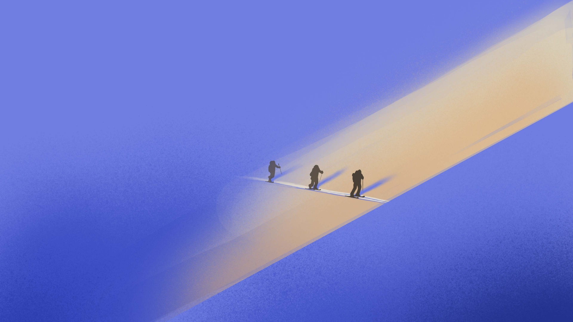 Illustration of skiers on the Waddington Traverse to Knight Inlet